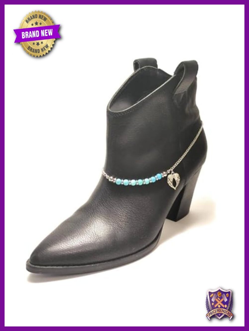 Genuine Turquoise Angel Heart Boot Chain Bracelet Adjustable Silver Beads